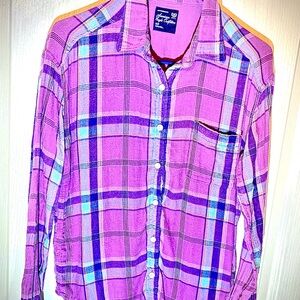 American Eagle Outfitters Purple and Blue Plaid Shirt